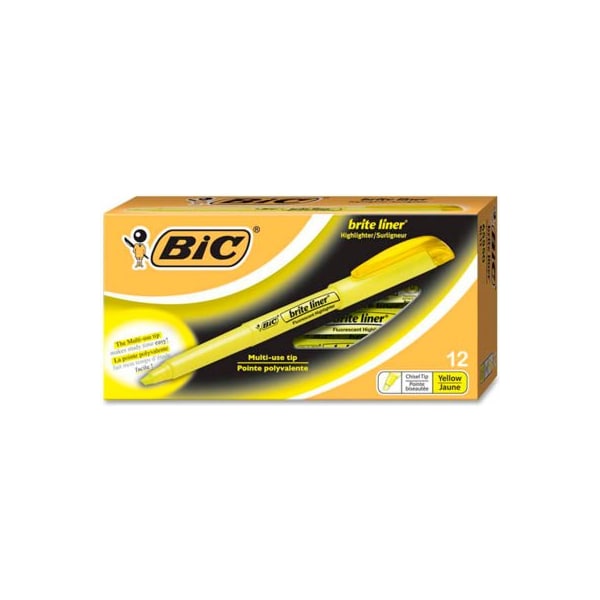 Bic Bic Brite Liner Highlighter with Pocket Clip, Chisel Tip, Yellow Ink, Dozen BL11YW - main